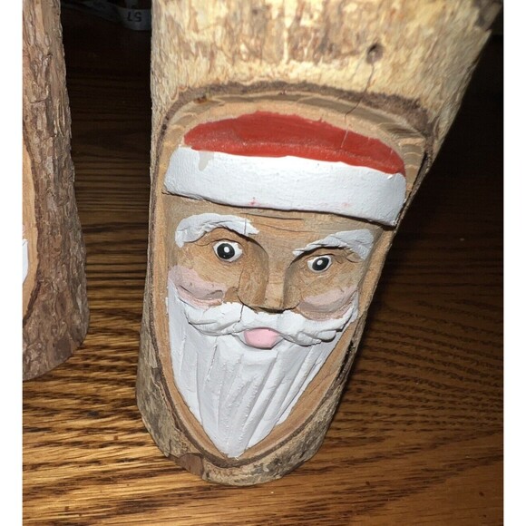 Santa Taper Candle Holder Midwest Hand Carved Wooden Set Rustic Christmas Decor - Picture 3 of 8